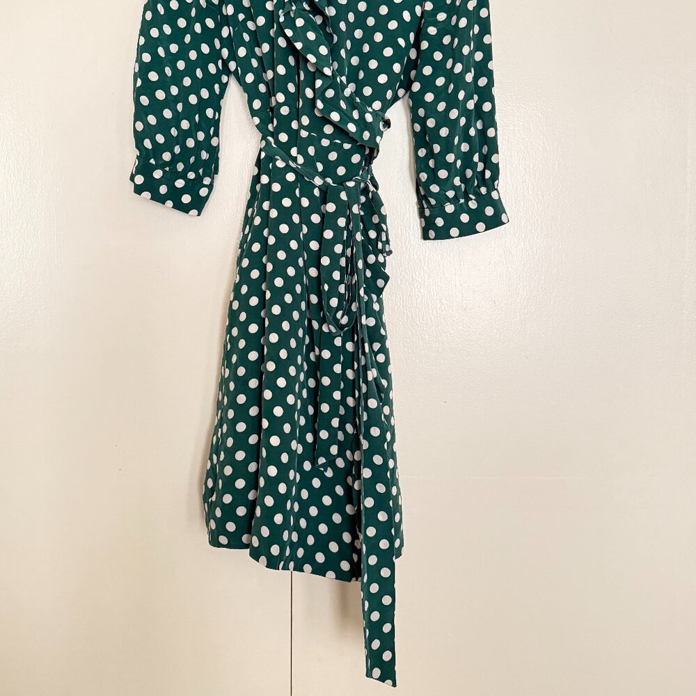 kate spade Green and White Polka Dot Long Sleeve Wrap Dress - Picture 10 of 11